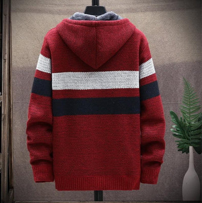 Rozpinany męski sweter z kapturem w pasy-Bossino