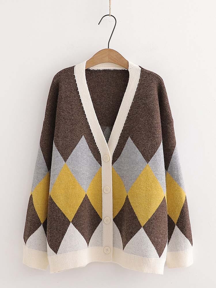 Rozpinany sweter damski w geometryczny wzór-Bossino