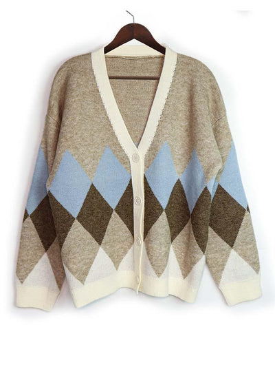 Rozpinany sweter damski w geometryczny wzór-Bossino