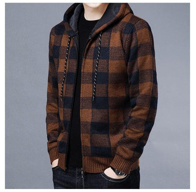 Rozpinany sweter męski w kratę-Bossino