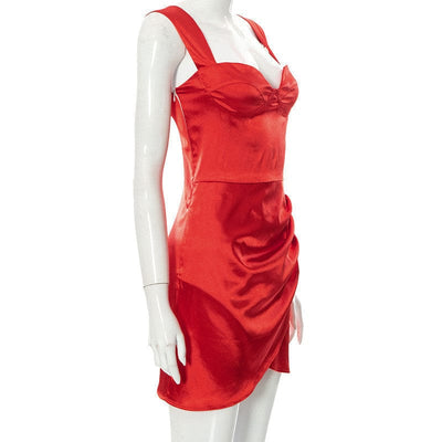 Satynowa sukienka mini z szerokimi ramiączkami-Bossino