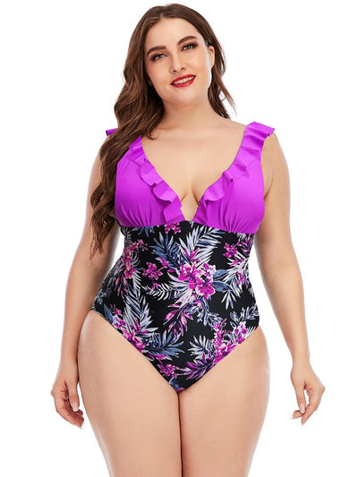 Strój kąpielowy plus size z roślinnym motywem-Bossino