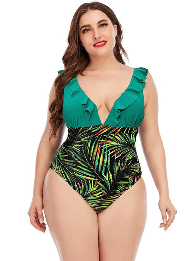 Strój kąpielowy plus size z roślinnym motywem-Bossino