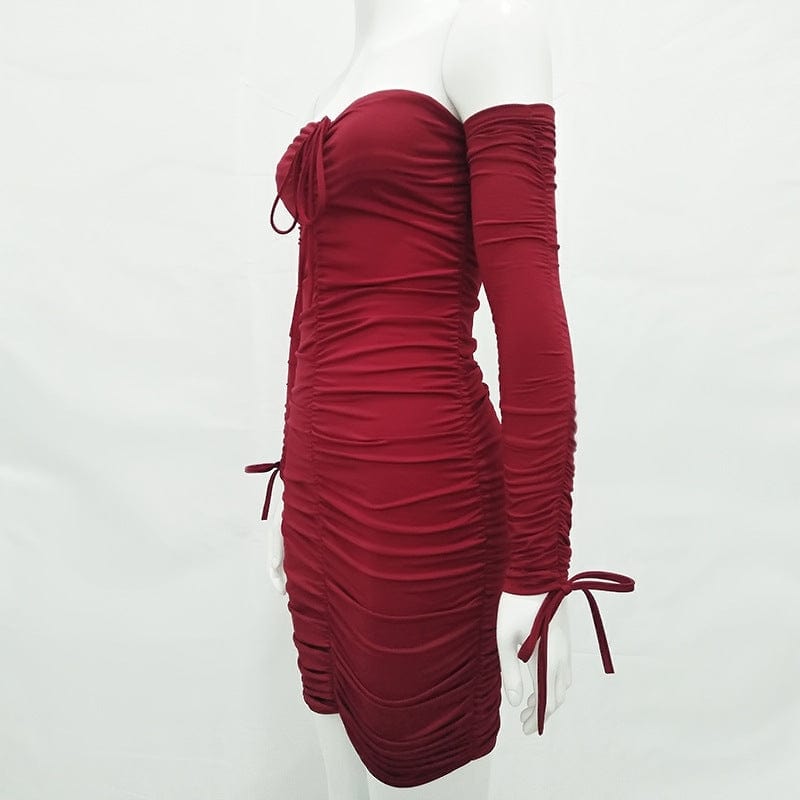 Sukienka mini z ozdobnymi marszczeniami-Bossino
