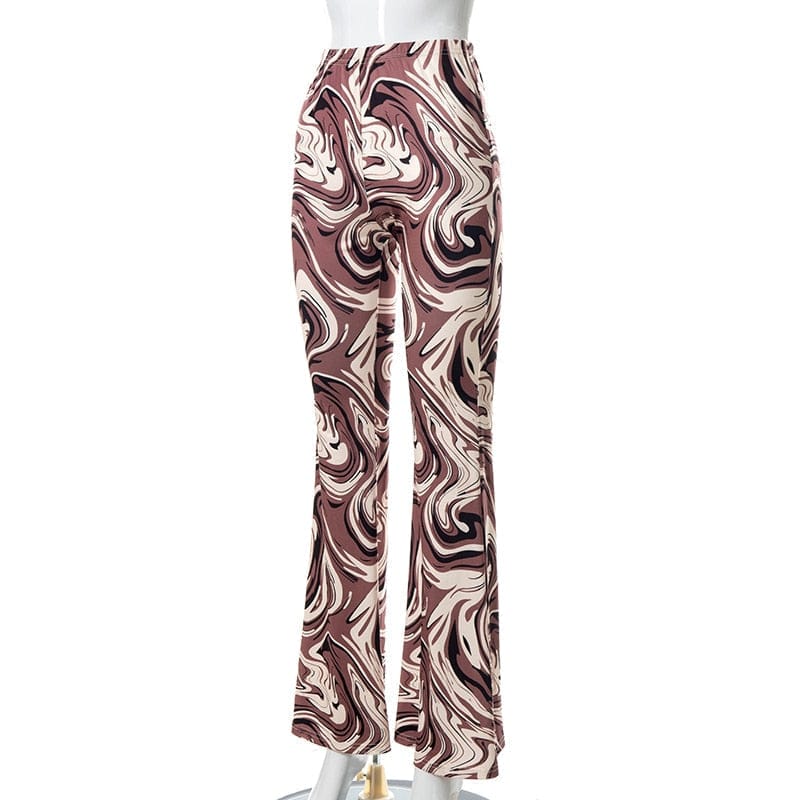 Wzorzyste spodnie damskie z rozszerzanymi nogawkami-Bossino