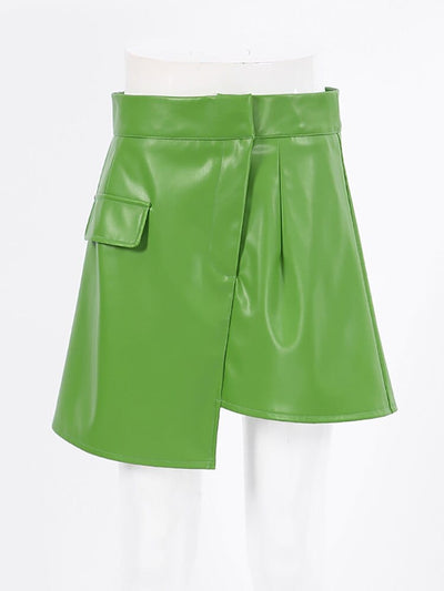 Zielona spódnica mini z imitacji skóry-Bossino