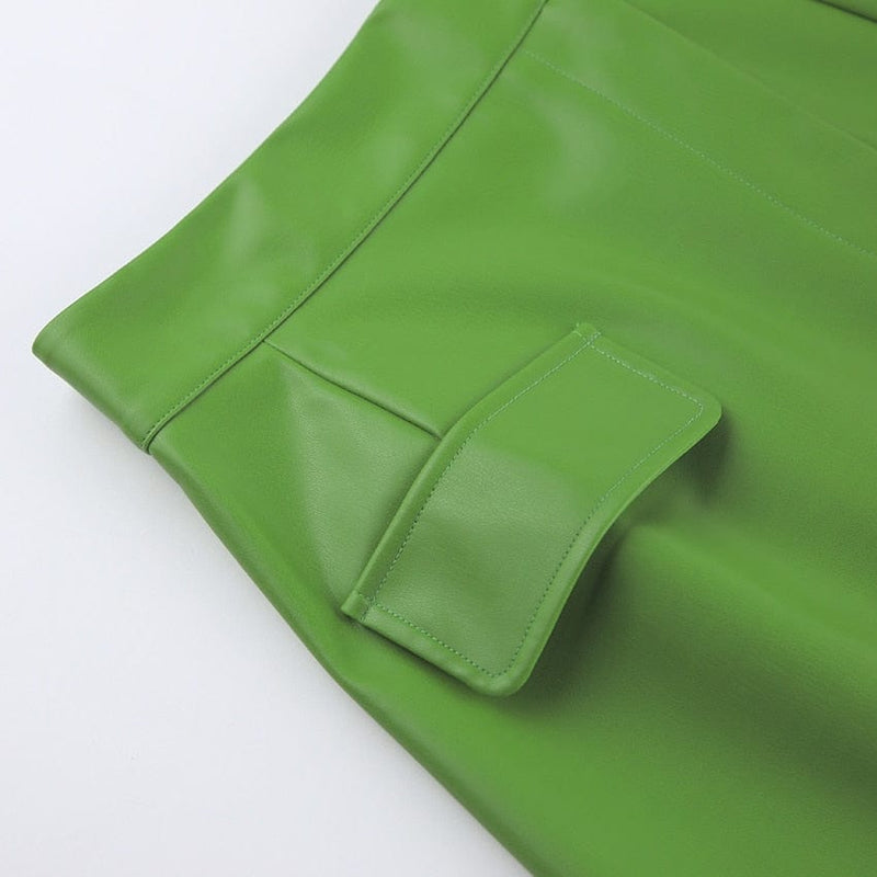 Zielona spódnica mini z imitacji skóry-Bossino