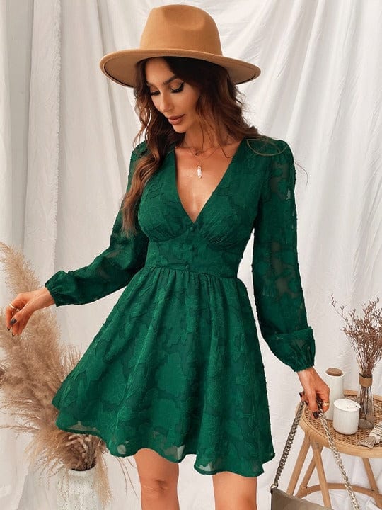 Zielona sukienka mini z głębokim dekoltem-Bossino