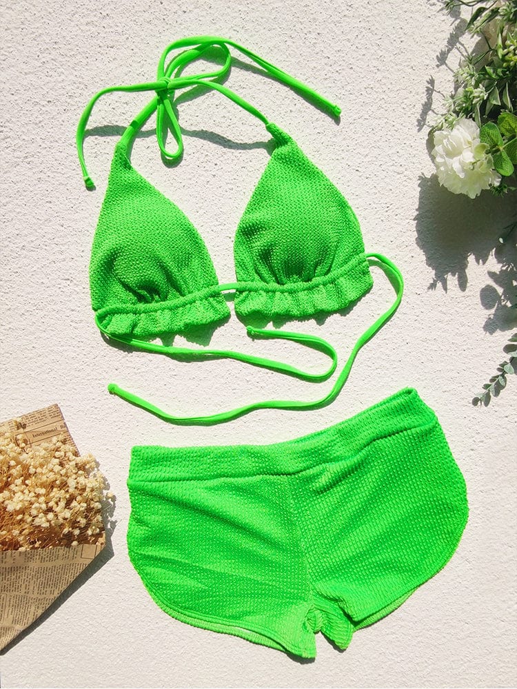 Zielony kostium kąpielowy z szortami-Bossino