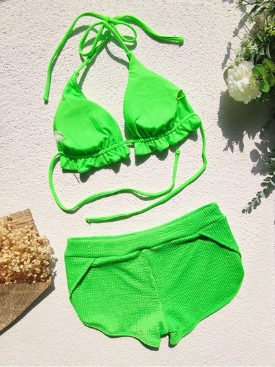Zielony kostium kąpielowy z szortami-Bossino