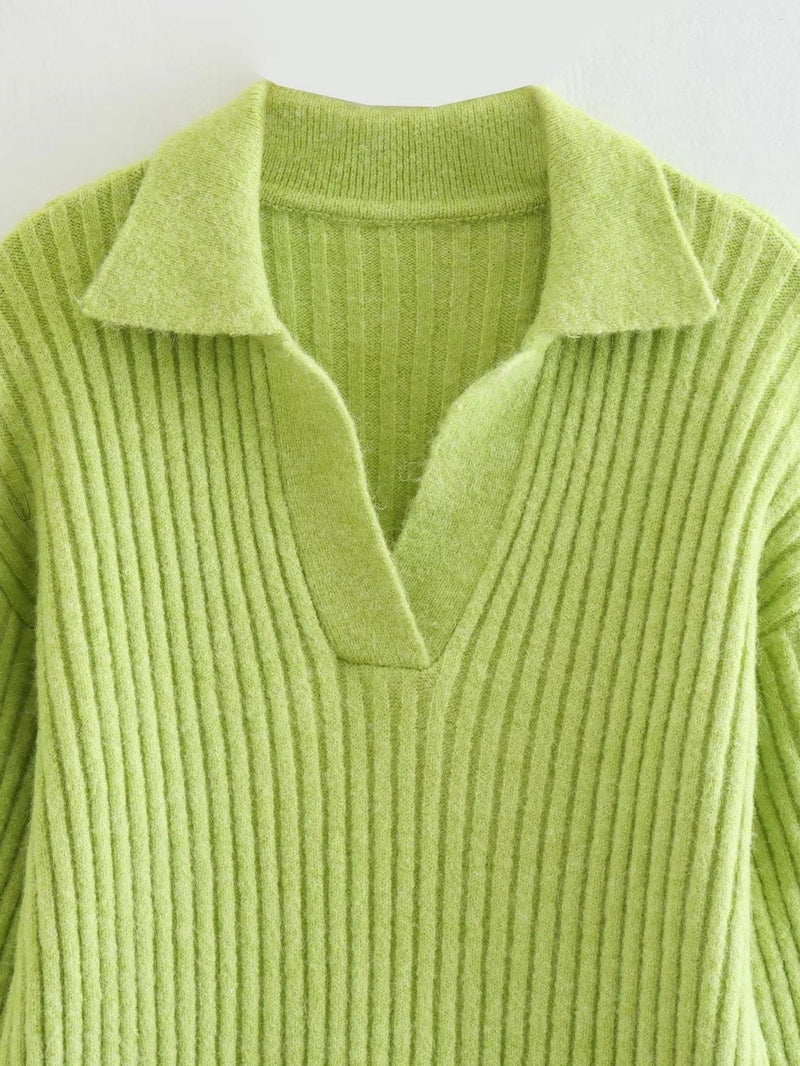Zielony sweter damski z kołnierzykiem-Bossino