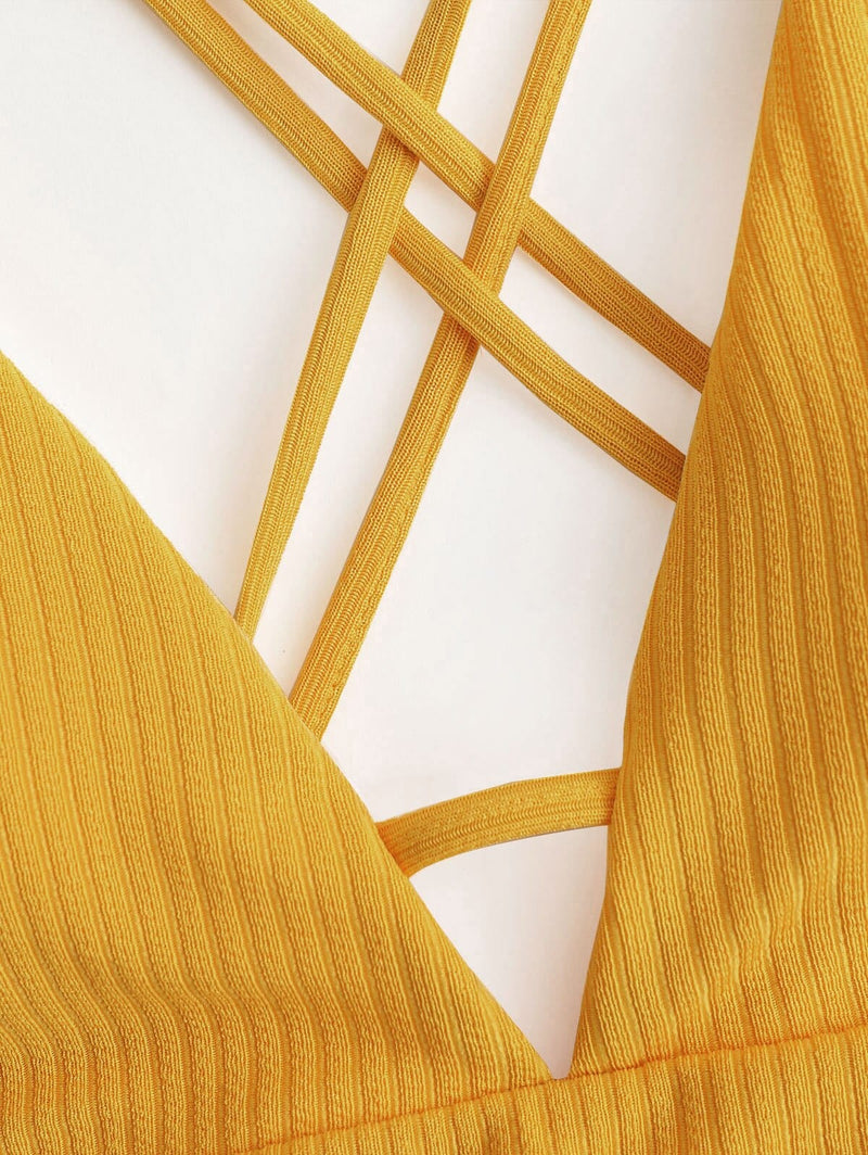 Żółty strój dwuczęściowy z paseczkami-Bossino